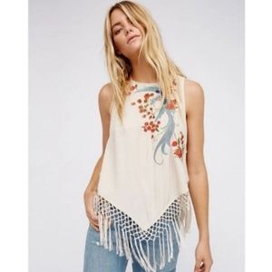 Free People Love Birds Fringe Tank Sz L